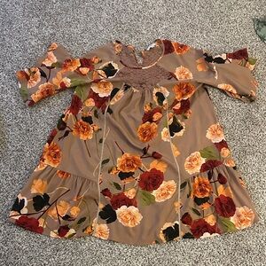 Floral Women’s Dress in Brown and Orange